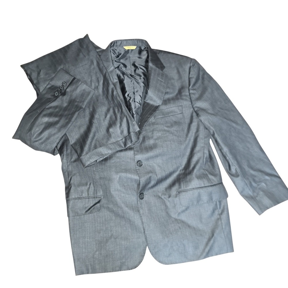 Hickey Freeman Loro Piana Mens 44R 2-Piece Suit Charcoal Grey Wool USA